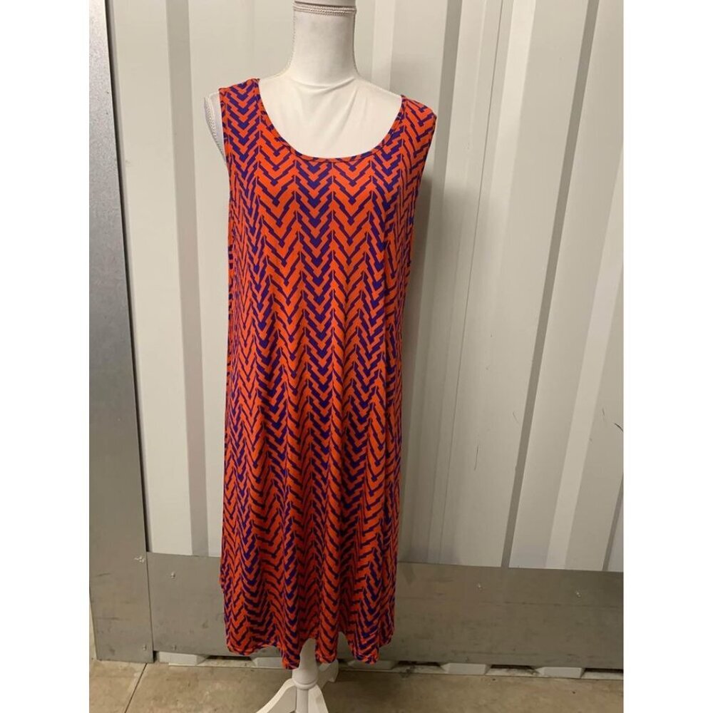 Ana & Kate Midi Dress Colorful Geometric Business Casual Orange Blue One Size